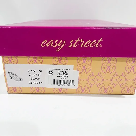 Easy Street Christy Slingback Heeled Sandals Cross Strap Buckle 7.5 Black NEW - Picture 13 of 16